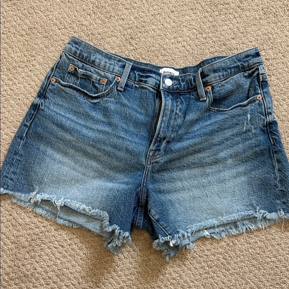 pistola Medium Blue Distressed Denim Cutoff Shorts